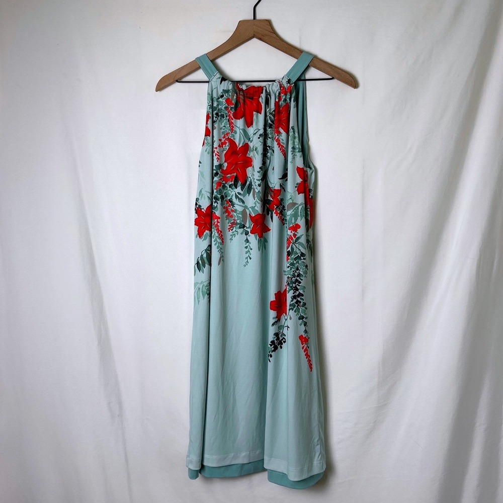 White House Black Market Women Reversible Floral Halter Dress Size S Blue NEW